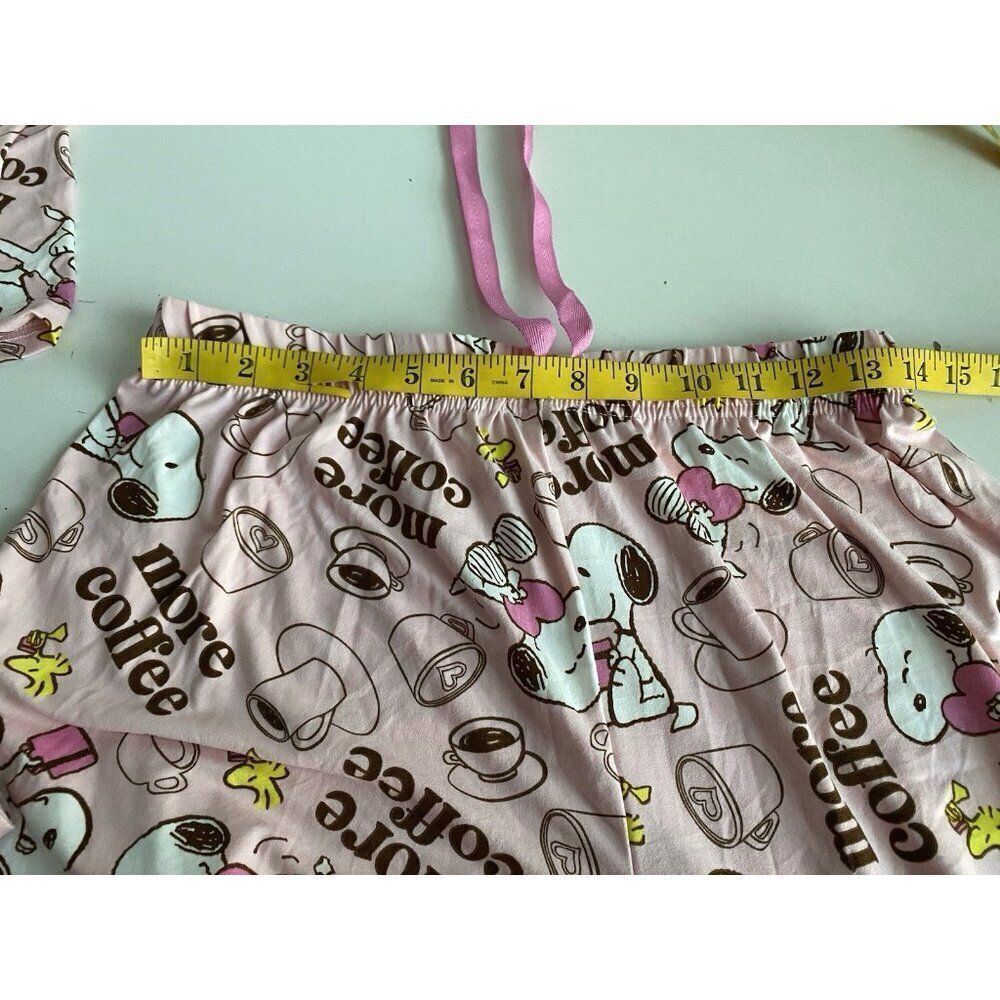 Peanuts SNOOPY Pink Women’s Sz L‎ Pajama PJ Set Pants Short Sleeve More Coffee - Picture 8 of 12